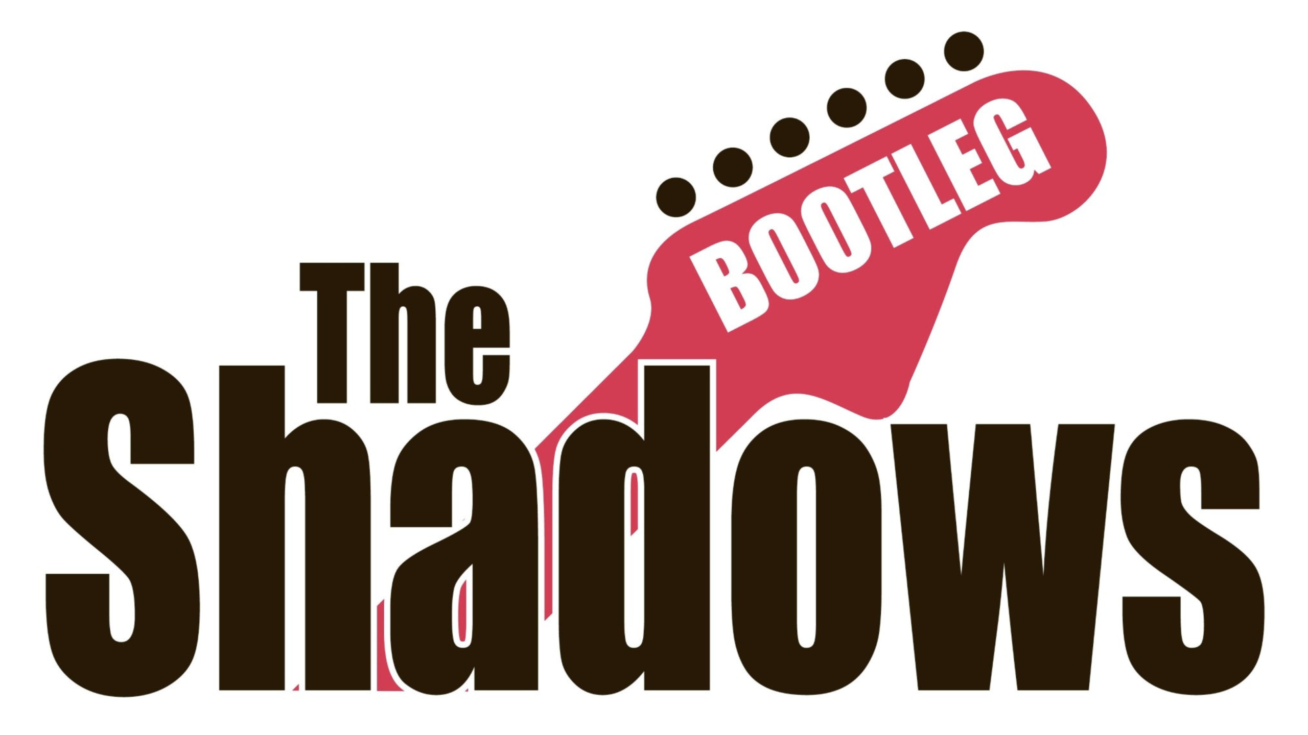 Logo design featuring bold black text "The Shadows" with a red guitar headstock integrated behind the word "Shadows," displaying the word "BOOTLEG" in white uppercase letters. The design combines musical elements with strong typography to represent a band or music-related brand.